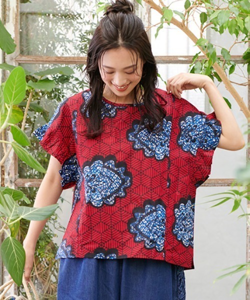 「チチカカ」 「shanti shanti」半袖ブラウス FREE オレンジ レディース_画像7