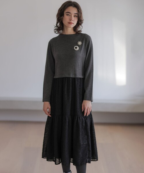 ワンピース ヘアリーコンビ ワンピース ダズリン dazzlin バックリボン