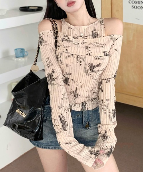 「Riff」 長袖カットソー M ベージュ レディース_画像2