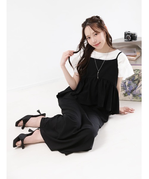 未使用✨ビアズリー　ドッキングメッシュワンピース　ペプラム　個性的　５分袖　F fifth（フィフス） ワンピース 「shieセレクト」ペプラムデザイン