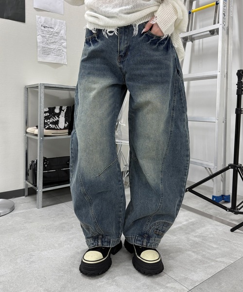 ジーンズ デニム デニムパンツ リメイクカーブデニム レディース