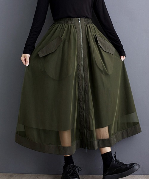 ロング スカート シアー切り替え×フロントジップスカート : ZOZOTOWN