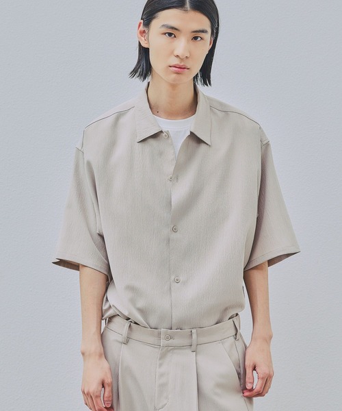 LAKOLE（ラコレ） シャツ 半袖 楊柳ジャガードレギュラーシャツ