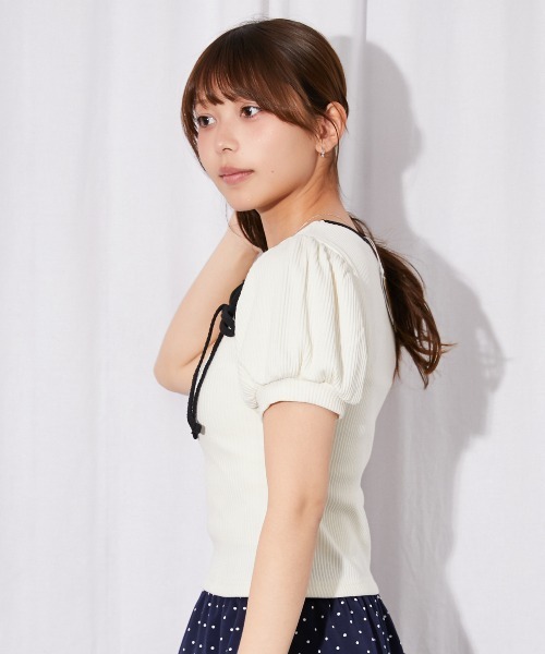 tシャツ 半袖 「リボンデザイン×肌見せ」カットソー／Y2K×フェミニン 