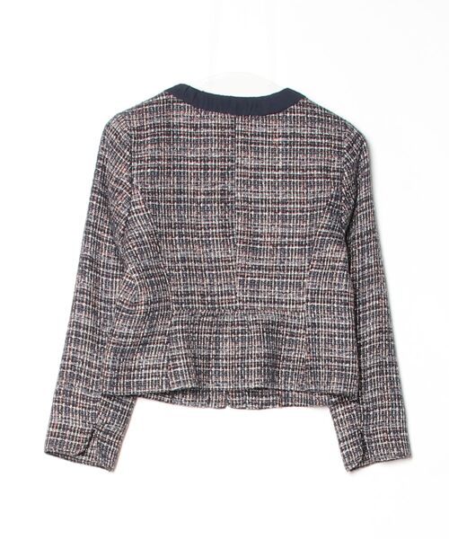 「BEAMS HEART」 チェック柄ノーカラージャケット 0 ネイビー レディース_画像2