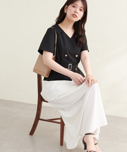 ド*ナ様 ナチュラルクチュール ♡﻿ ゴールドボタンジャケットドッキングワンピー natural couture ワンピース 半袖 ゴールドボタンジャケットドッキング