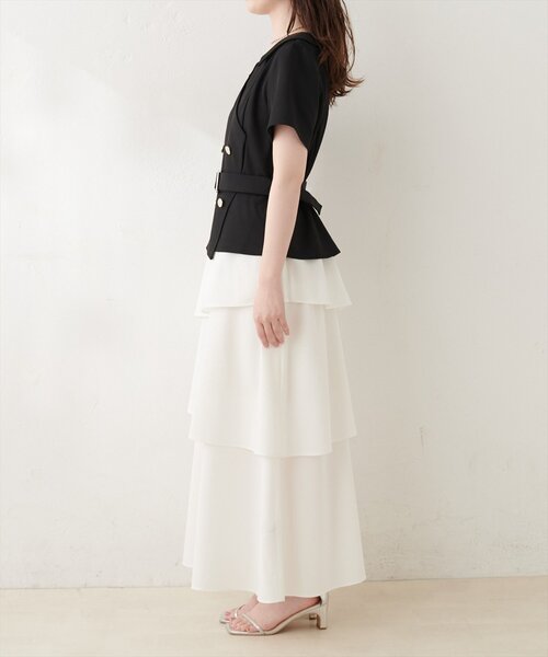 natural couture ワンピース 半袖 ゴールドボタンジャケットドッキング