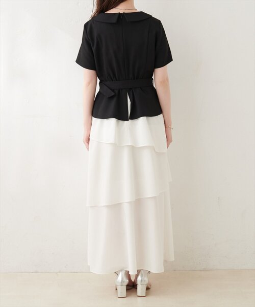 natural couture ワンピース 半袖 ゴールドボタンジャケットドッキング