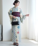 浴衣 浴衣3点セット 綿麻 先染めベージュ 紺...の詳細画像1