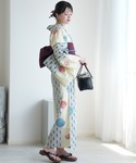 浴衣 浴衣3点セット 綿麻 先染めベージュ 紺...の詳細画像2