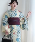 浴衣 浴衣3点セット 綿麻 先染めベージュ 紺...の詳細画像5