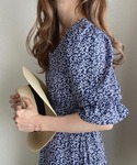 ワンピース 花柄ボリュームスリーブマキシ丈ワンピースの詳細画像2