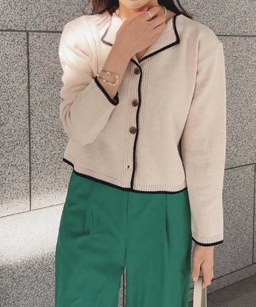 配色パイピングカーディガン w closet（ダブルクローゼット） カーディガン 配色パイピング