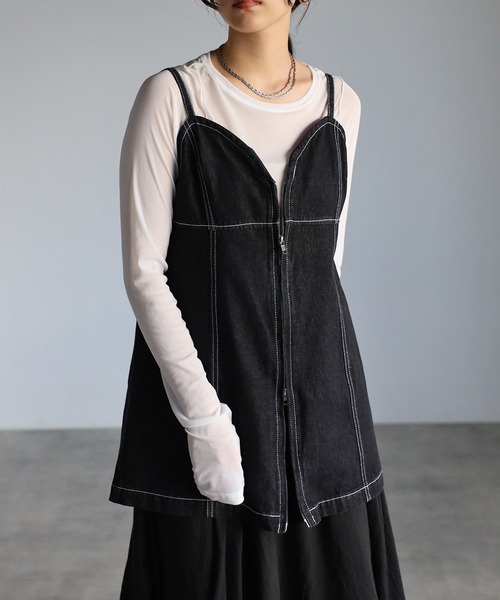 美品♡DES PRES デプレ　インディゴ　デニムジレ　ベスト　トレンチジレ Bonjour Sagan ベスト ジレ フロントダブルジップデニムビスチェ