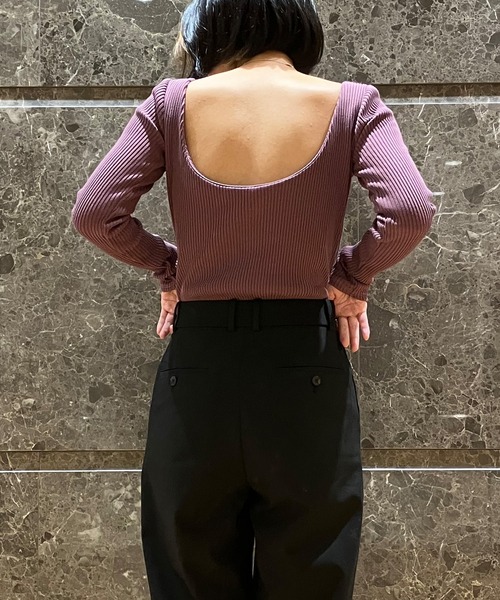 OUR WACOAL tシャツ カップ付きバックオープンリブTシャツ 長袖