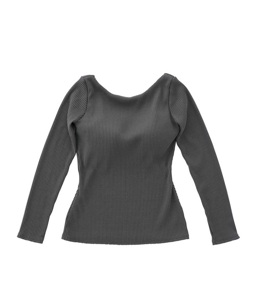 OUR WACOAL カップ付き　バックオープン　リブＴシャツ ブラック　M 黒 OUR WACOAL tシャツ カップ付きバックオープンリブTシャツ 長袖