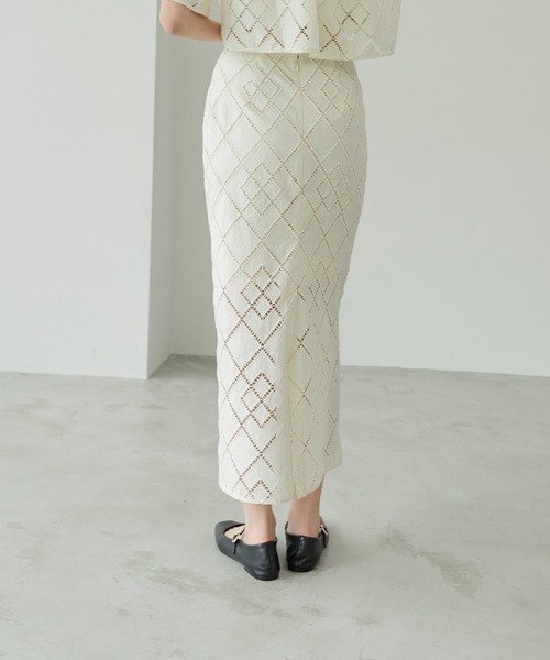 美品 ⭐︎ ルシェルブルー ジョーゼット×レースプリーツスカート LE CIEL BLEU スカート クロシェレーススカート / Crochet Lace