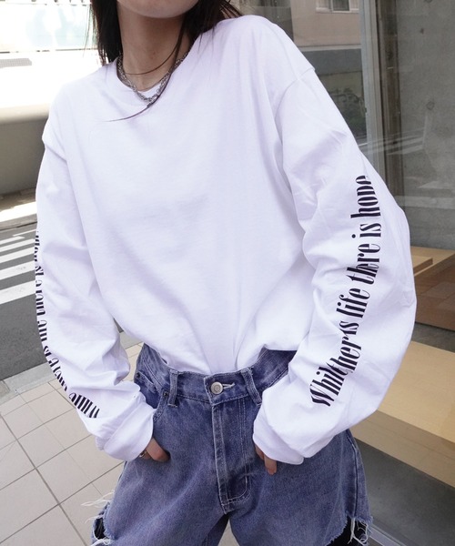 CORNERS tシャツ 袖ロゴプリント長袖Tシャツ レディース