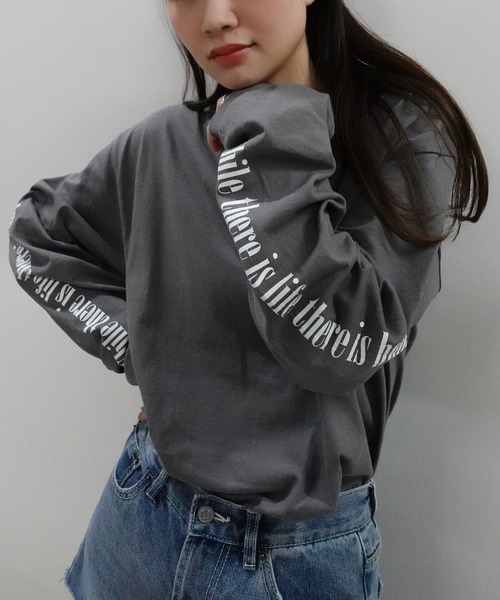 CORNERS tシャツ 袖ロゴプリント長袖Tシャツ レディース