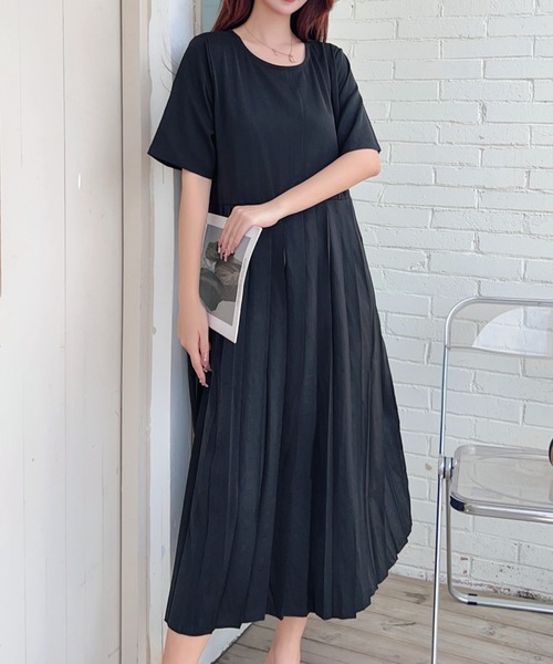 プリーツプリーツ 半袖ワンピース deux amour ワンピース プリーツ切り替え半袖ワンピース : ZOZOTOWN