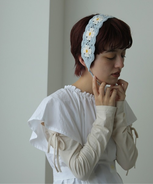 刺繍デザイン ヘアバンド 緑とピンク emesuelee ヘアバンド かぎ編み フラワー バブーシュカ ヘッド