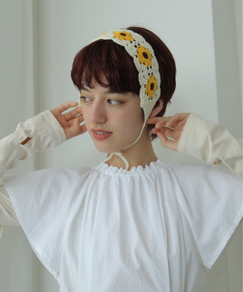 emesuelee ヘアバンド かぎ編み フラワー バブーシュカ ヘッド