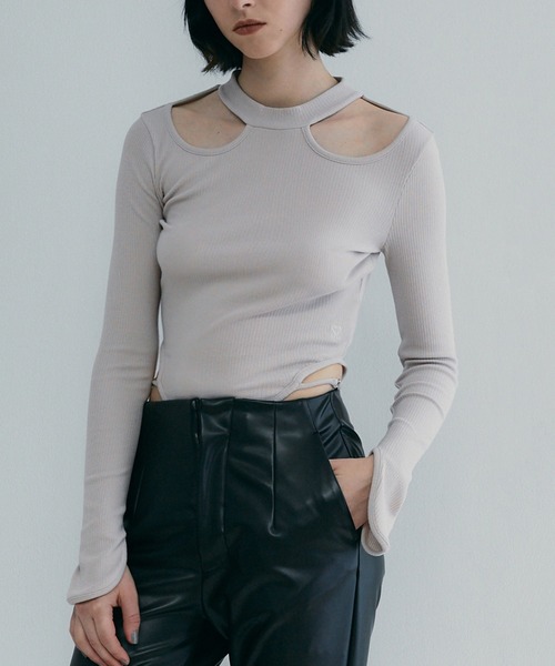 tシャツ Stretchy Rib Cut-out Bodysuit レディース