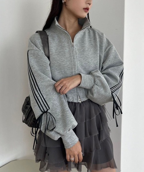 one after another NICE CLAUP スウェット 袖リボントラックジャケット