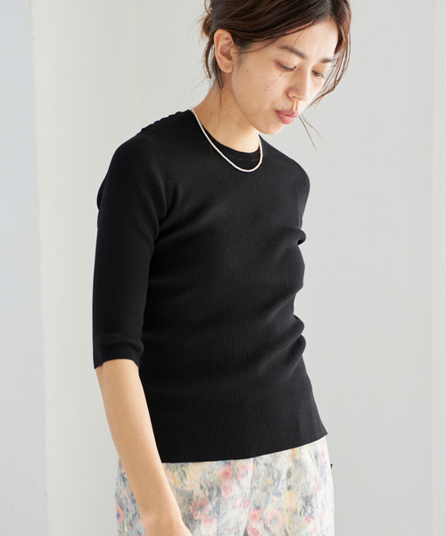IENA ニット セーター ECO SPLASH リブ半袖 レディース