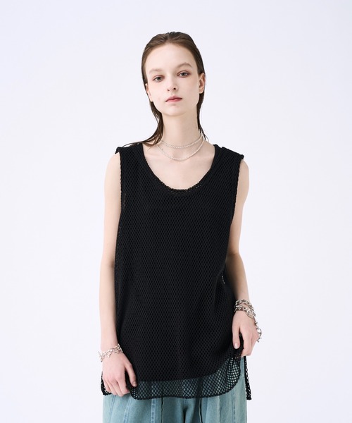 タンクトップ Mesh layered tank top / メッシュレイヤード