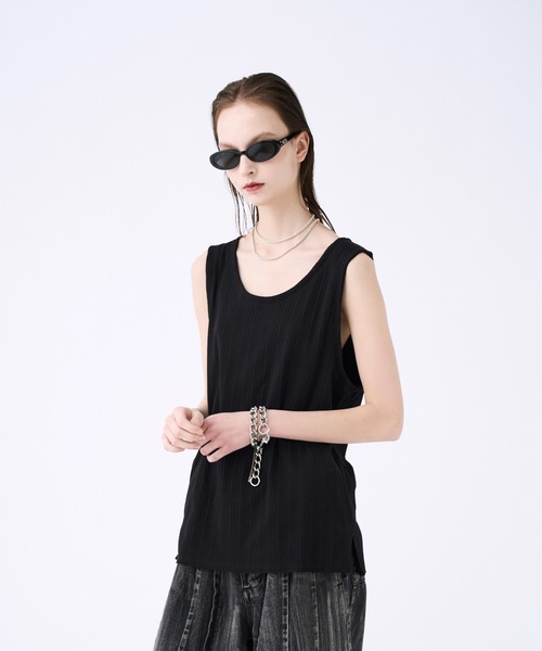 タンクトップ Mesh layered tank top / メッシュレイヤード