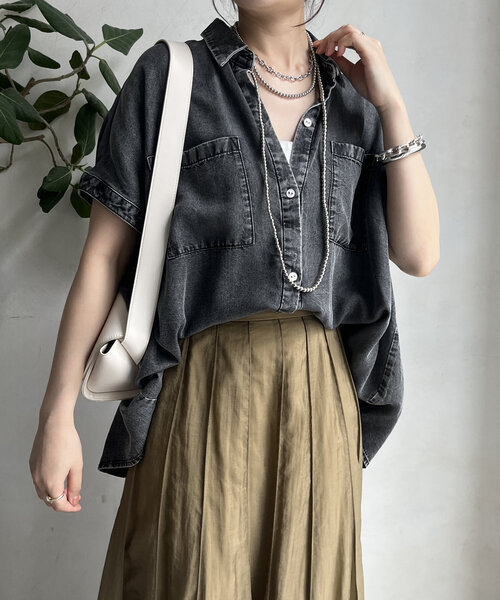 DouDou（ドゥドゥ） ブラウス シャツ リヨセルデニムバック切替シャツ