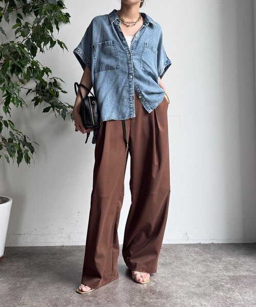 DouDou（ドゥドゥ） ブラウス シャツ リヨセルデニムバック切替シャツ