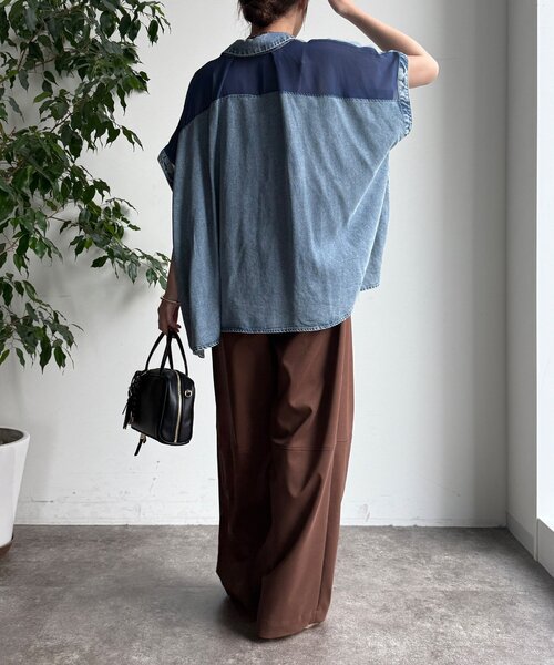 DouDou（ドゥドゥ） ブラウス シャツ リヨセルデニムバック切替シャツ