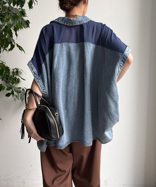 【DouDou】リヨセルデニムバック切替シャツ DouDou（ドゥドゥ） ブラウス シャツ リヨセルデニムバック切替シャツ