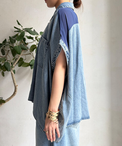 DOUDOU⭐︎美品　テンセルデニムバック切替シャツ WEB限定】テンセルデニムバック切替シャツ | DOUDOU(ドゥドゥ