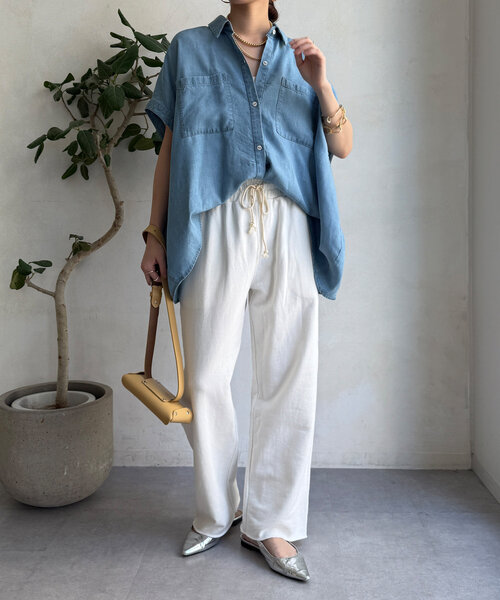 DOUDOU⭐︎美品　テンセルデニムバック切替シャツ DouDou（ドゥドゥ）の「【WEB限定】テンセルデニムバック切替