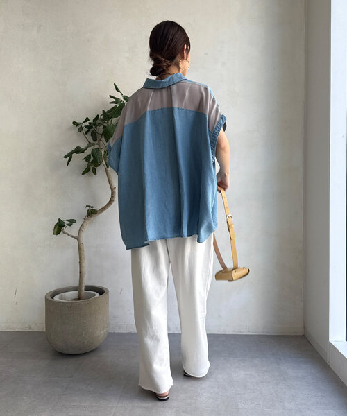 DOUDOU⭐︎美品　テンセルデニムバック切替シャツ DouDou（ドゥドゥ）の「【WEB限定】テンセルデニムバック切替