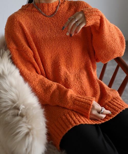 美品ナゴンスタンス　ストライプ ニットセーター 長袖 オレンジ グレー 美品ナゴンスタンス ストライプ ニットセーター 長袖 オレンジ グレー