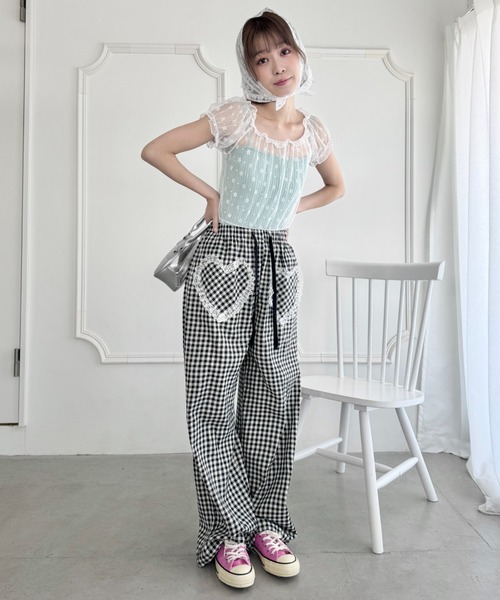 SOLLON. パンツ レースハートドッキングギンガムチェックパンツ
