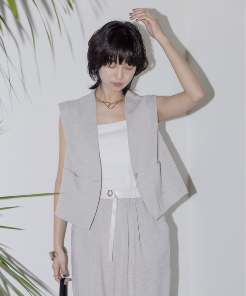 ベスト ジレ ショルダータック クロップドベスト レディース