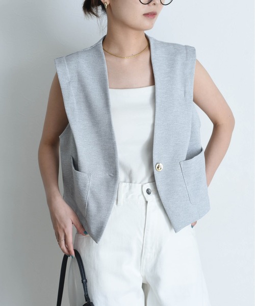 新品　今季　エイミーロウ　ベスト ジレ ショルダータック クロップドベスト Eimee Law ベスト ジレ ショルダータック クロップドベスト