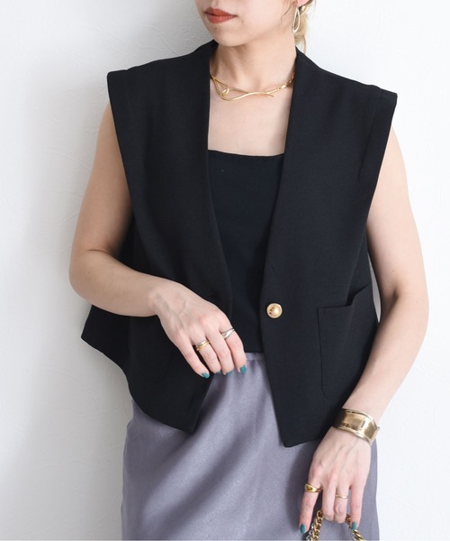 新品　今季　エイミーロウ　ベスト ジレ ショルダータック クロップドベスト Eimee Law ベスト ジレ ショルダータック クロップドベスト