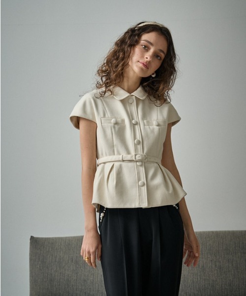 ブラウス シャツ Cap Sleeve Peplum Top キャップスリーブペプラムトップ レディース