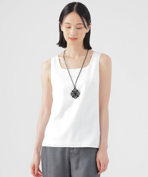 tシャツ 「ウォッシャブル」ストレッチサテンコンビタンクトップ レディース