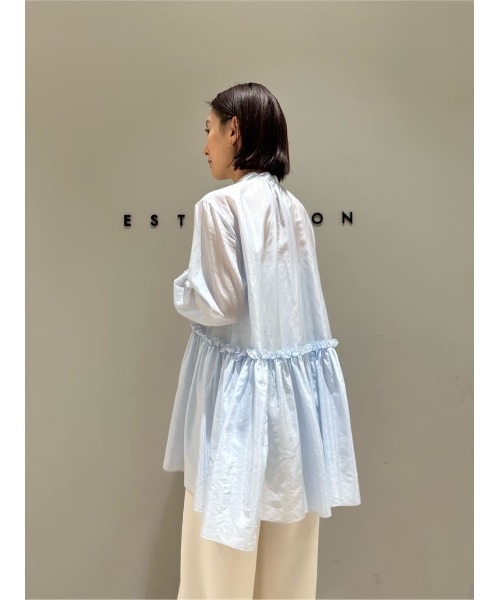 ブラウス シャツ 「復刻」ESTNATION / コットンシルク フリルチュニックブラウス レディース ESTNATION ブラウス シャツ 「復刻」ESTNATION / コットンシルク