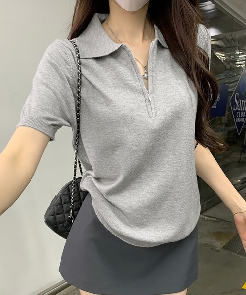 ニット セーター ジップアップポロ半袖ニット レディース : ZOZOTOWN
