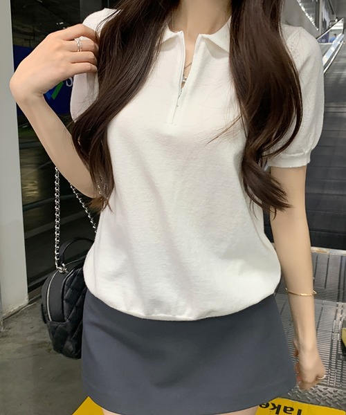 ニット セーター ジップアップポロ半袖ニット レディース : ZOZOTOWN