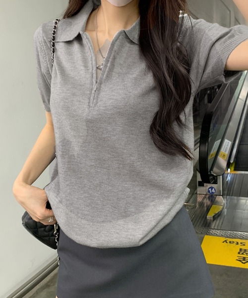 ニット セーター ジップアップポロ半袖ニット レディース : ZOZOTOWN