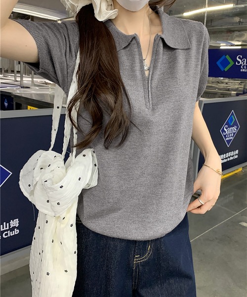 ニット セーター ジップアップポロ半袖ニット レディース : ZOZOTOWN